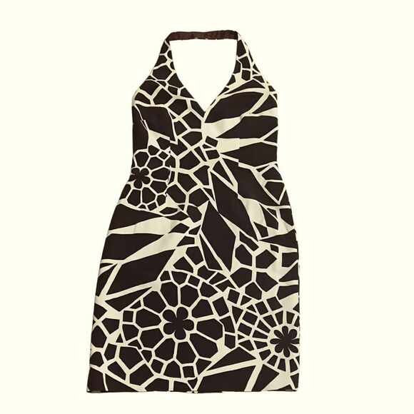 David Meister Brown Printed Halter Backless Dress Size 6 - Picture 1 of 16